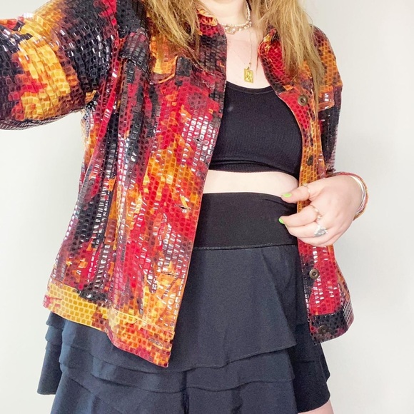 fabulous disco style floral button up top size 2x - Picture 2 of 4